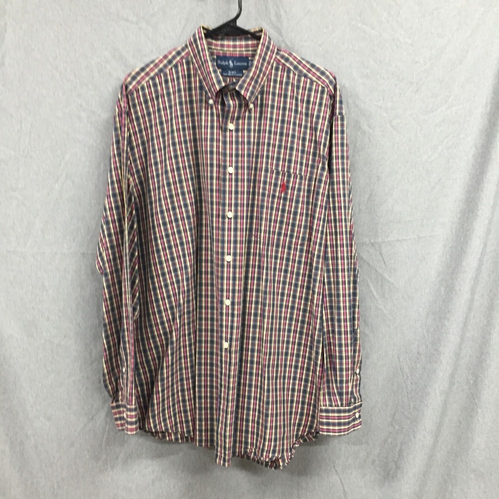 Ralph Lauren Blake Shirt Mens XL Blue Red Cotton Button Down Long Sleeve